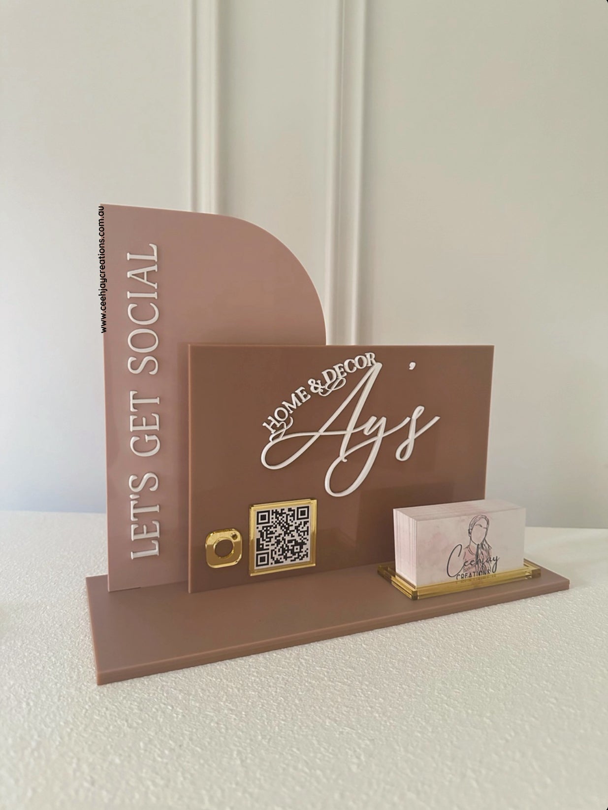 Acrylic Business Sign + Card Holder (Semi Arch & Rectangle Shape)